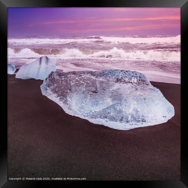 ICELAND Blocks of ice on the coast  Framed Print by Melanie Viola