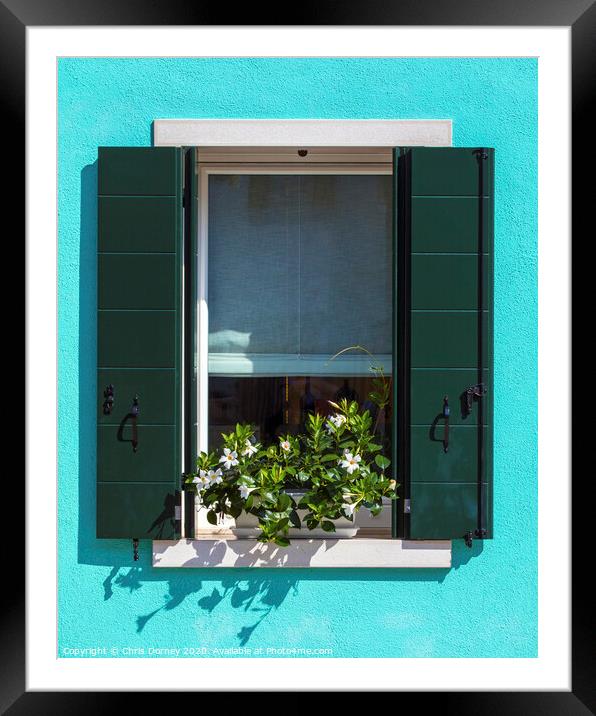 Window with Flowers in Burano Framed Mounted Print by Chris Dorney