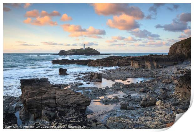 Clouds over Godrevy Lighthouse Print by Andrew Ray
