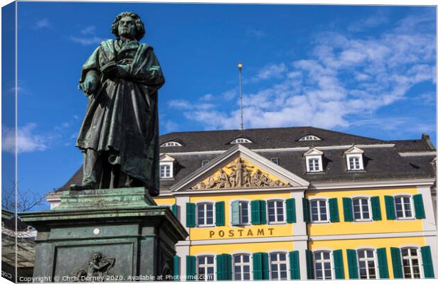 Beethoven and Old Post Office Building in Bonn, Germany Canvas Print by Chris Dorney
