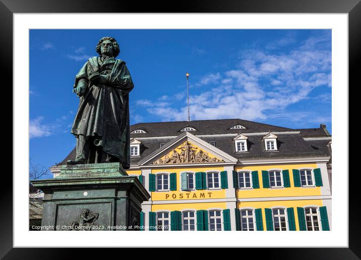 Beethoven and Old Post Office Building in Bonn, Germany Framed Mounted Print by Chris Dorney