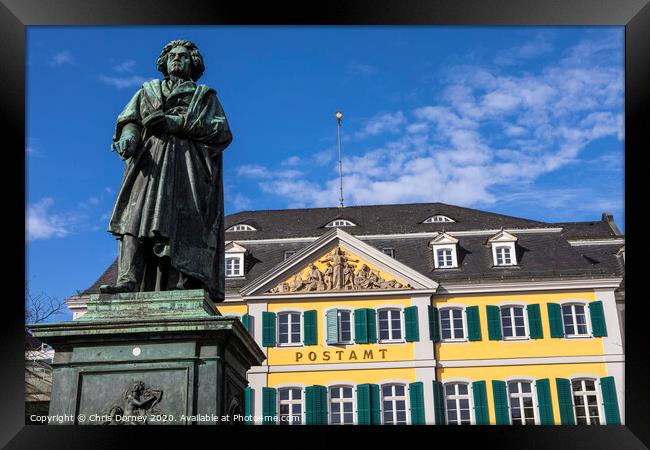 Beethoven and Old Post Office Building in Bonn, Germany Framed Print by Chris Dorney