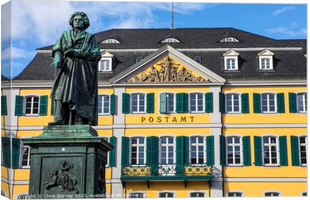 Beethoven Statue and Old Post Office Building in Bonn, Germany Canvas Print by Chris Dorney