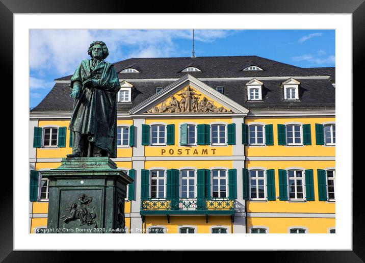 Beethoven Statue and Old Post Office Building in Bonn, Germany Framed Mounted Print by Chris Dorney