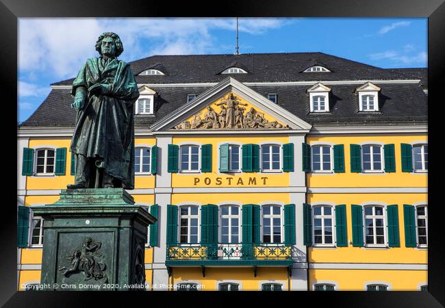Beethoven Statue and Old Post Office Building in Bonn, Germany Framed Print by Chris Dorney