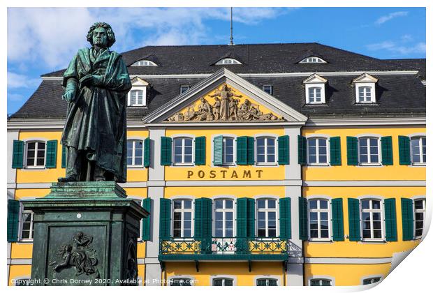 Beethoven Statue and Old Post Office Building in Bonn, Germany Print by Chris Dorney