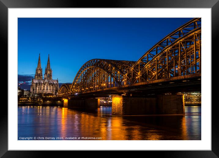 Cologne Cathedral and the Hohenzollern Bridge  Framed Mounted Print by Chris Dorney