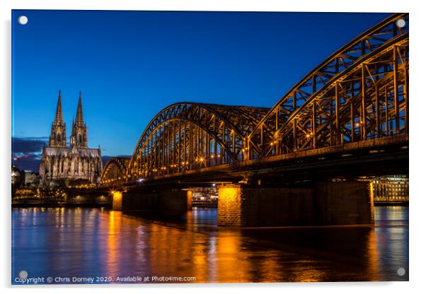 Cologne Cathedral and the Hohenzollern Bridge  Acrylic by Chris Dorney