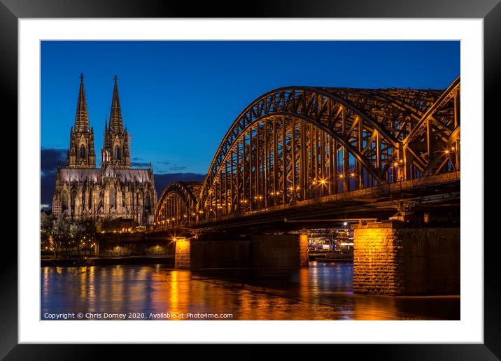 Cologne Cathedral and the Hohenzollern Bridge Framed Mounted Print by Chris Dorney