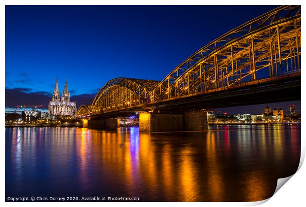 Cologne Cathedral and the Hohenzollern Bridge Print by Chris Dorney
