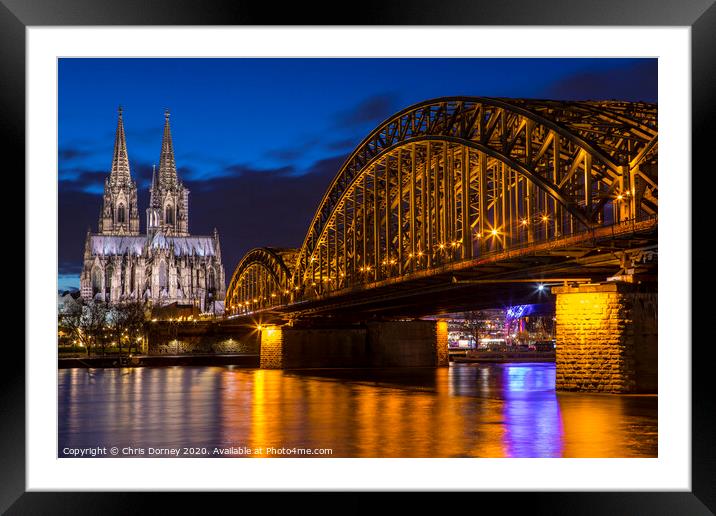 Cologne Cathedral and the Hohenzollern Bridge Framed Mounted Print by Chris Dorney