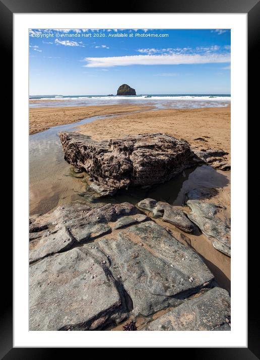 Trebarwith Strand and Gull Rock at low tide, Cornw Framed Mounted Print by Amanda Hart
