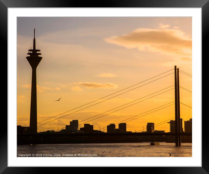 Rheinturm TV Tower and Knie Bridge in Dusseldorf Framed Mounted Print by Chris Dorney