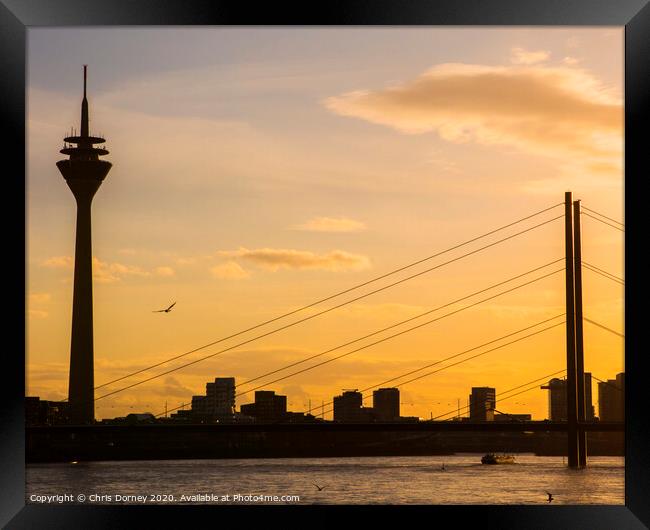 Rheinturm TV Tower and Knie Bridge in Dusseldorf Framed Print by Chris Dorney