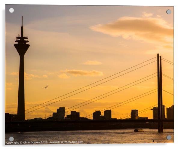 Rheinturm TV Tower and Knie Bridge in Dusseldorf Acrylic by Chris Dorney