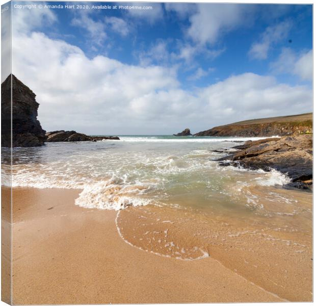 Incoming tide on a Cornish beach Canvas Print by Amanda Hart
