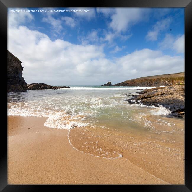 Incoming tide on a Cornish beach Framed Print by Amanda Hart