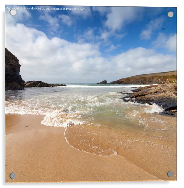 Incoming tide on a Cornish beach Acrylic by Amanda Hart