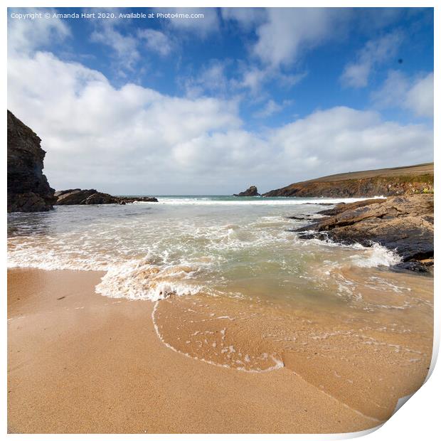 Incoming tide on a Cornish beach Print by Amanda Hart