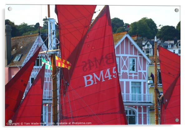 Red Sails Passing Dartmouth Waterfront Acrylic by Tom Wade-West