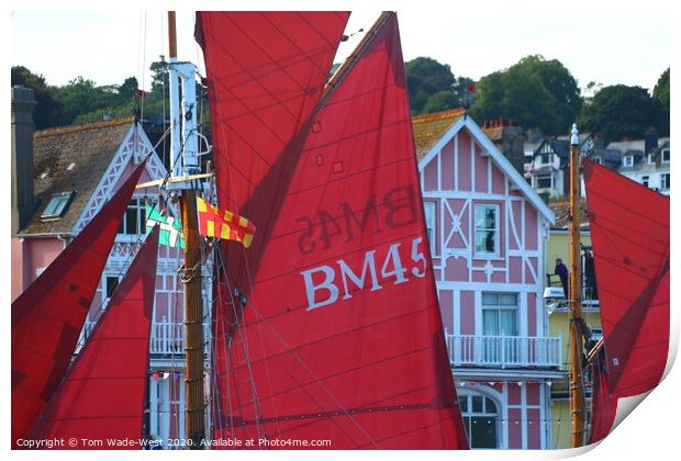 Red Sails Passing Dartmouth Waterfront Print by Tom Wade-West