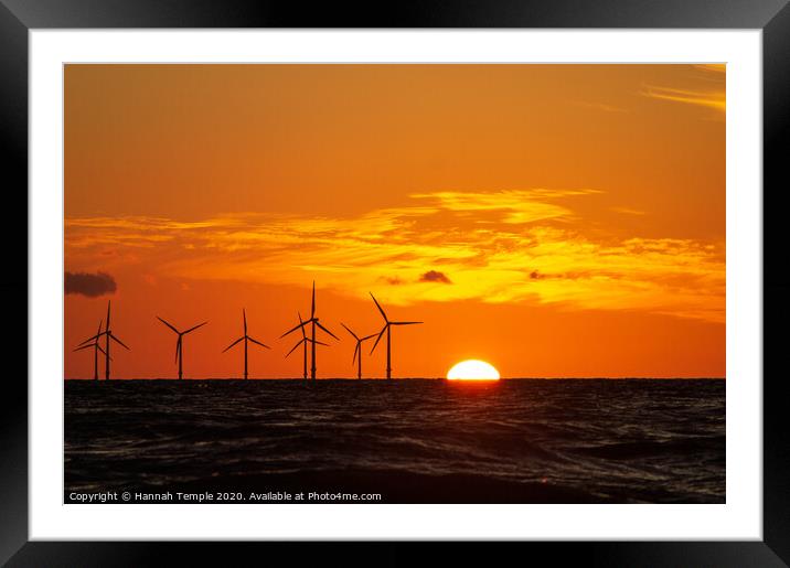 Setting sun at the wind farm  Framed Mounted Print by Hannah Temple