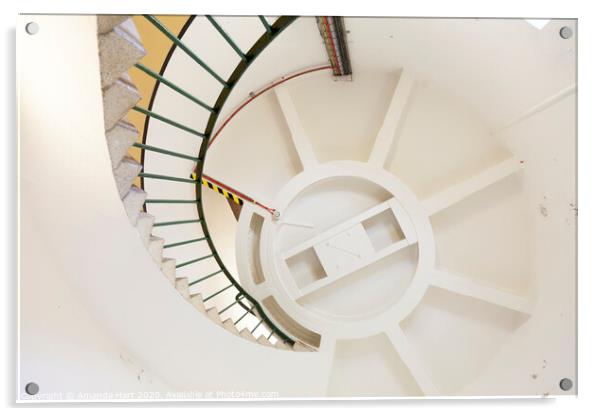 Spiral staircase inside a lighthouse Acrylic by Amanda Hart