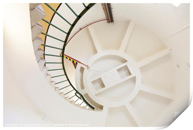 Spiral staircase inside a lighthouse Print by Amanda Hart