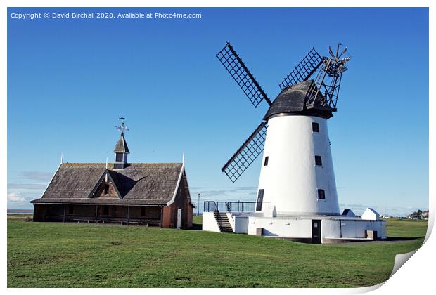 Lytham windmill and old lifeboat house. Print by David Birchall