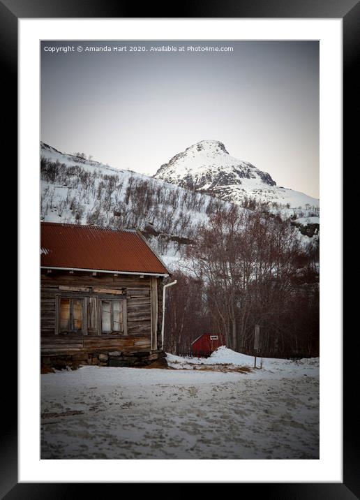 Wooden hut in the mountains in winter, Norway Framed Mounted Print by Amanda Hart