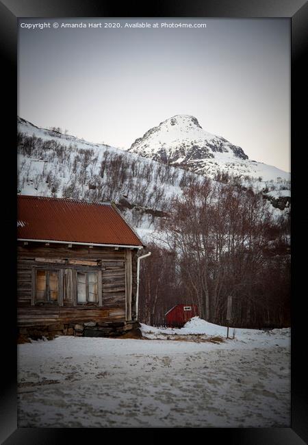 Wooden hut in the mountains in winter, Norway Framed Print by Amanda Hart