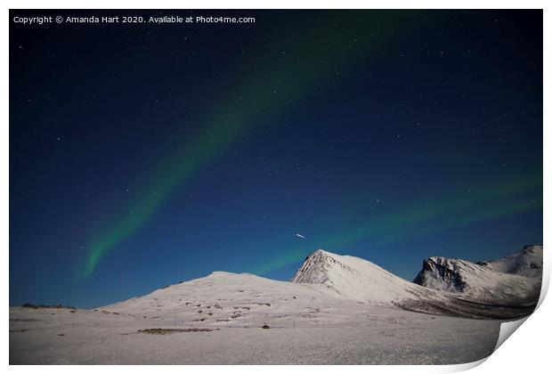 Shooting star amongst the Northern Lights in Norway Print by Amanda Hart