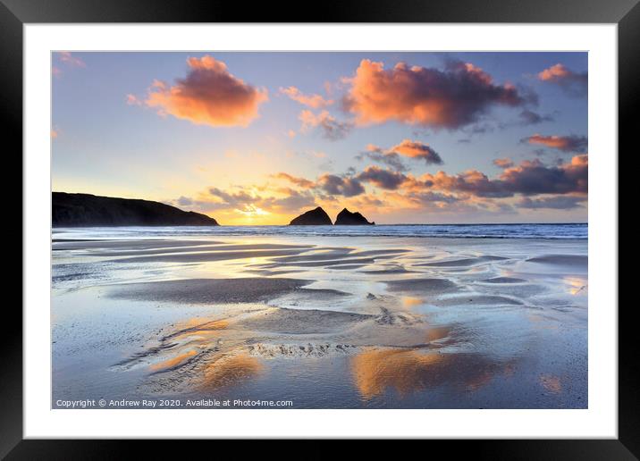 Reflections of sunset (Holywell Bay) Framed Mounted Print by Andrew Ray