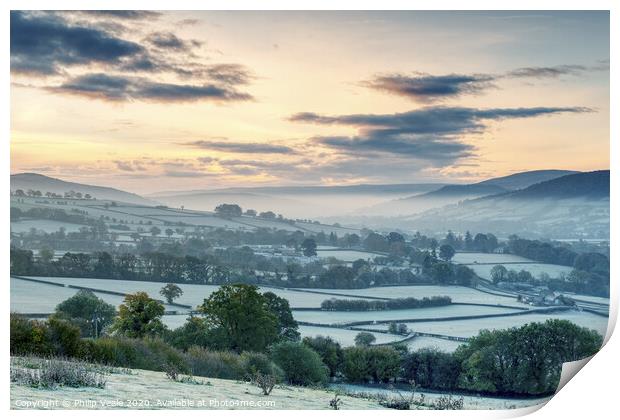 Llanhamlach's Frost Covered Fields at Sunrise. Print by Philip Veale