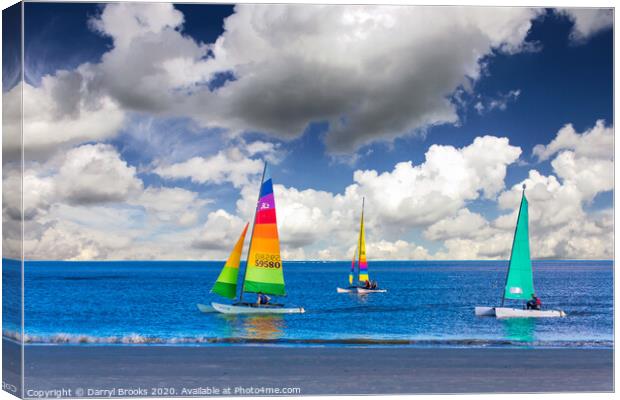 Three Sailboats Near Beach Canvas Print by Darryl Brooks