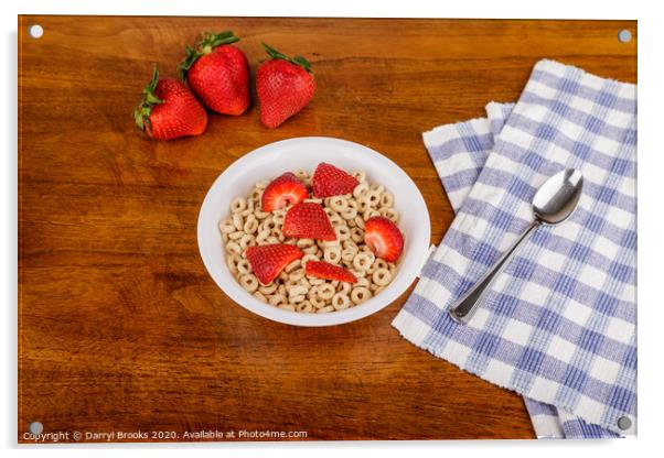 Toasted Oat Cereal and Strawberries on Table Acrylic by Darryl Brooks