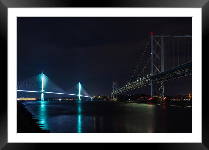 The Queensferry Crossing and Forth Road Bridge. Framed Mounted Print by Tommy Dickson