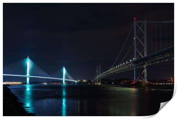 The Queensferry Crossing and Forth Road Bridge. Print by Tommy Dickson