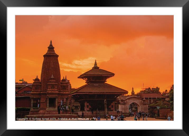 Bhaktapur Durbar Square under natural painting. Framed Mounted Print by Sudeep Suwal