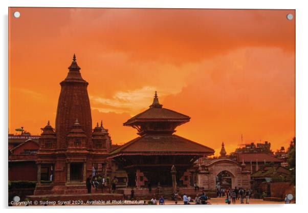 Bhaktapur Durbar Square under natural painting. Acrylic by Sudeep Suwal