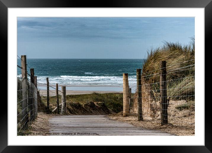 Hayle beach, Down to the beach, pathway Framed Mounted Print by kathy white