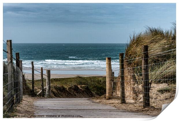 Hayle beach, Down to the beach, pathway Print by kathy white