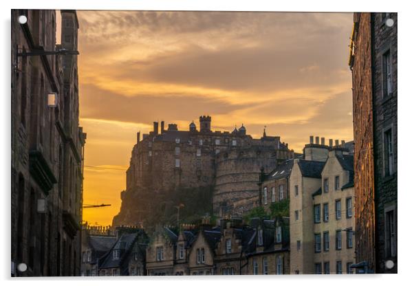 Edinburgh Castle Sunset Acrylic by Steven Lennie