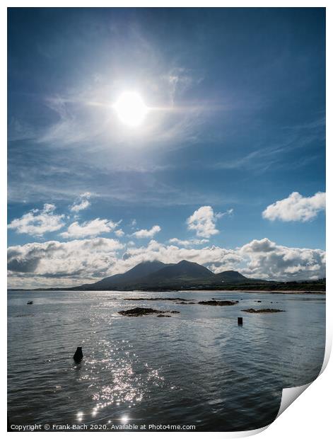 Croagh Patrick in clouds seen from Louisburgh small harbor, Ireland Print by Frank Bach