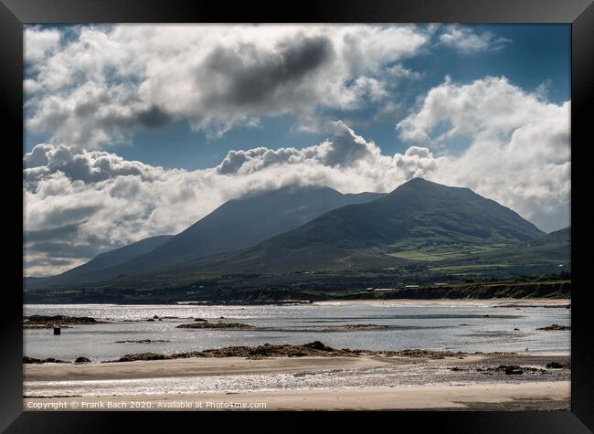 Croagh Patrick in clouds seen from Louisburgh small harbor, Ireland Framed Print by Frank Bach