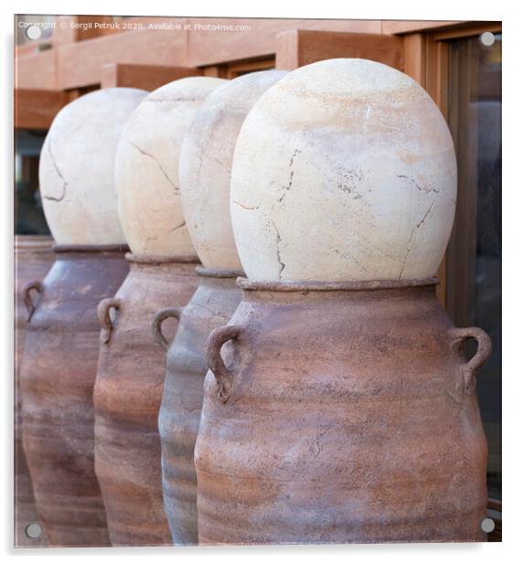 Large clay pots in a row for sale Acrylic by Sergii Petruk