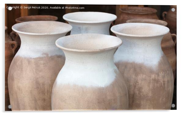 Large clay amphorae for water in a row for sale Acrylic by Sergii Petruk