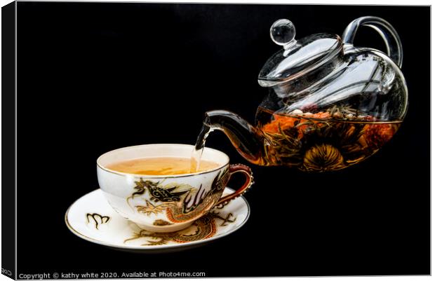  green tea,Chinese green tea being poured with gla Canvas Print by kathy white
