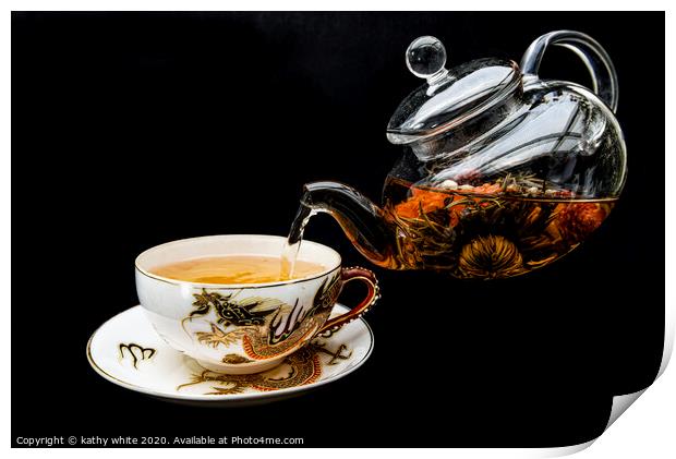  green tea,Chinese green tea being poured with gla Print by kathy white