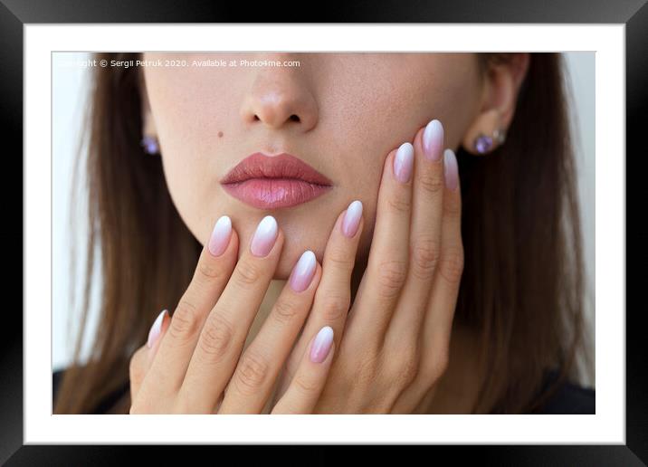 Beautiful woman's nails with beautiful french manicure ombre Framed Mounted Print by Sergii Petruk